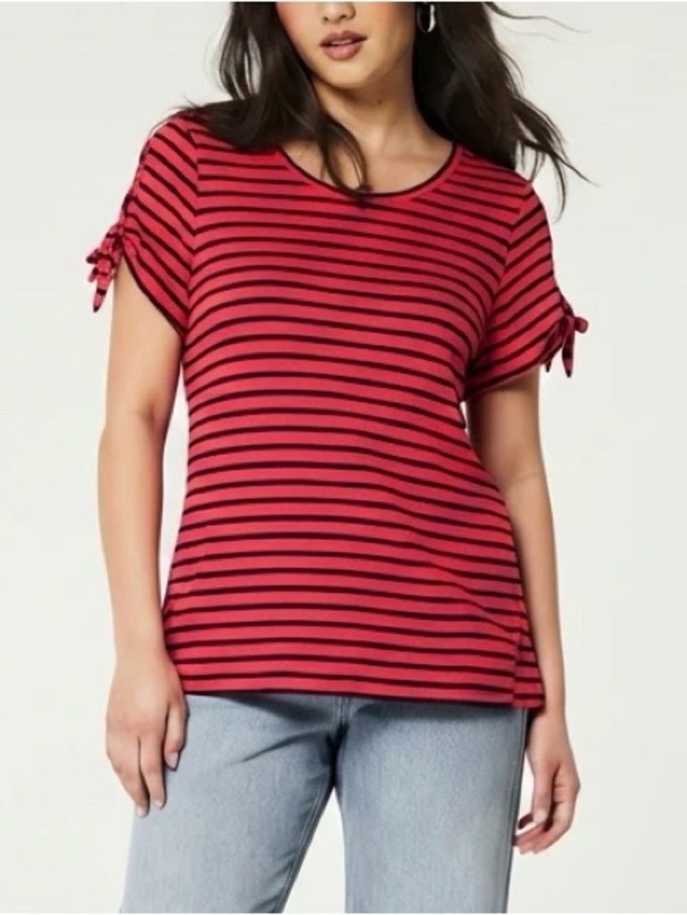 Nautica Red and Navy Striped Short Sleeve Tee